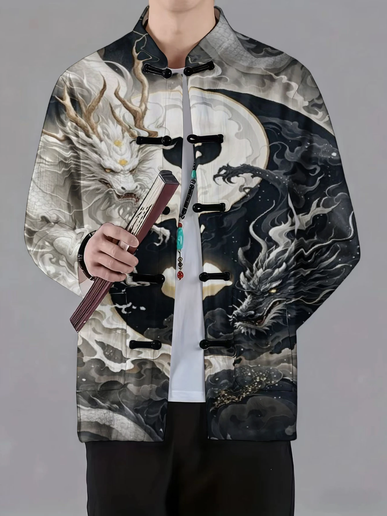 Men Men Mandarin Collar Frog Button Jacket Animal Landscape Oriental Print Traditional Outerwear - Aliexpress Deal