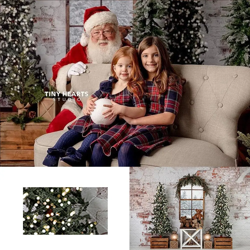 Beary Christmas Backdrop Kids Baby Cake Smash Photography Props Child Adult Birthday Brick Wall Studio Backgrounds