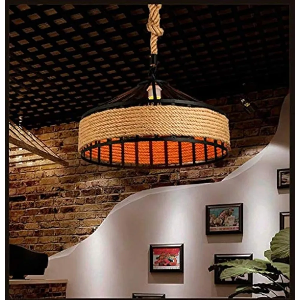 Lustre industriel 30/40CM Vintage corde de chanvre suspension plafonnier suspension rustique pour Restaurant Bar maison
