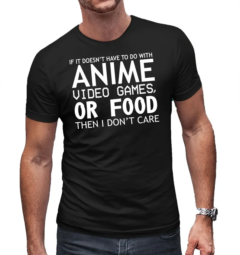 

If Its Not Anime Or Food Mash Up T-Shirt Mens Black Tee Funny Shirt