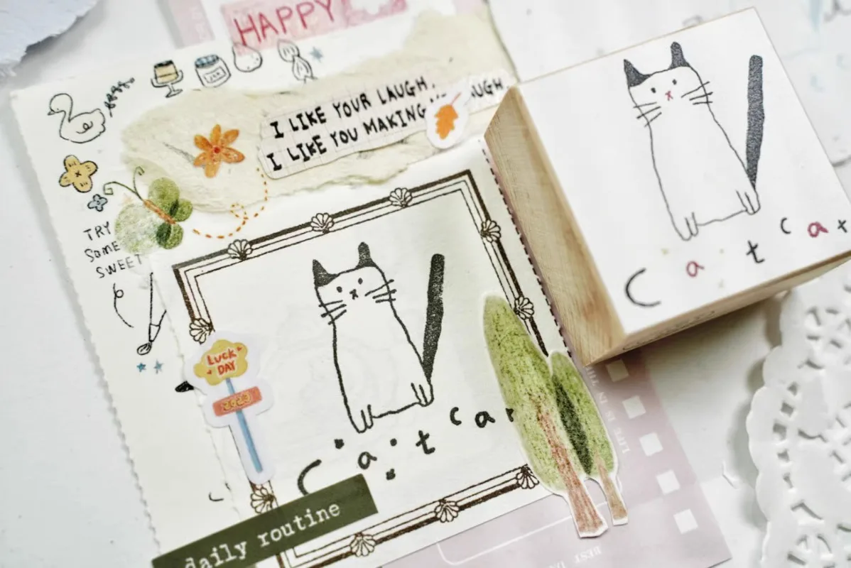 Lovely Balloon Girl Reading Boy Cats Wooden Rubber Stamp DIY Scrapbooking Photo Album Journal Material Wood Seal