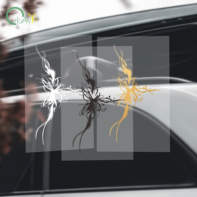 Personalized dark stream ink spider lily car sticker; car body decorative sticker; car window scratch cover sticker