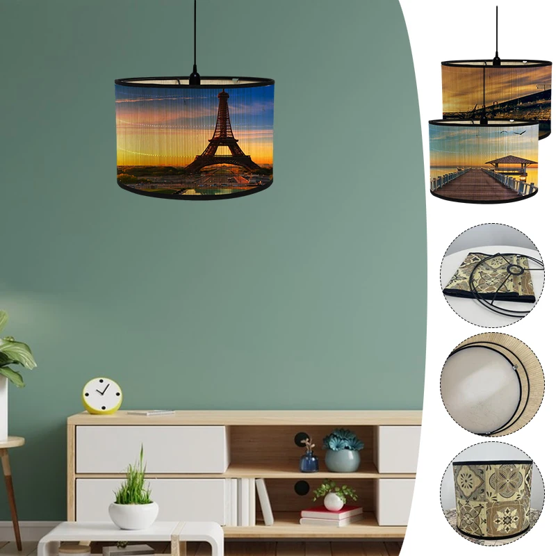 Seaside Scenery Lamp Shade Bamboo Art Crafts Light Shade Bar Cafe Home Homestay Retro Landscape Chandelier Decor