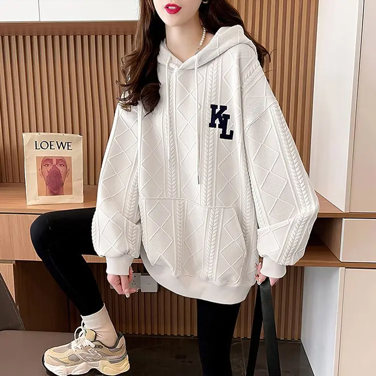 Spring and Autumn New Season Hooded Top Women\'s Embroidered Mid Length Fashion Casual Age Reducing Versatile Top