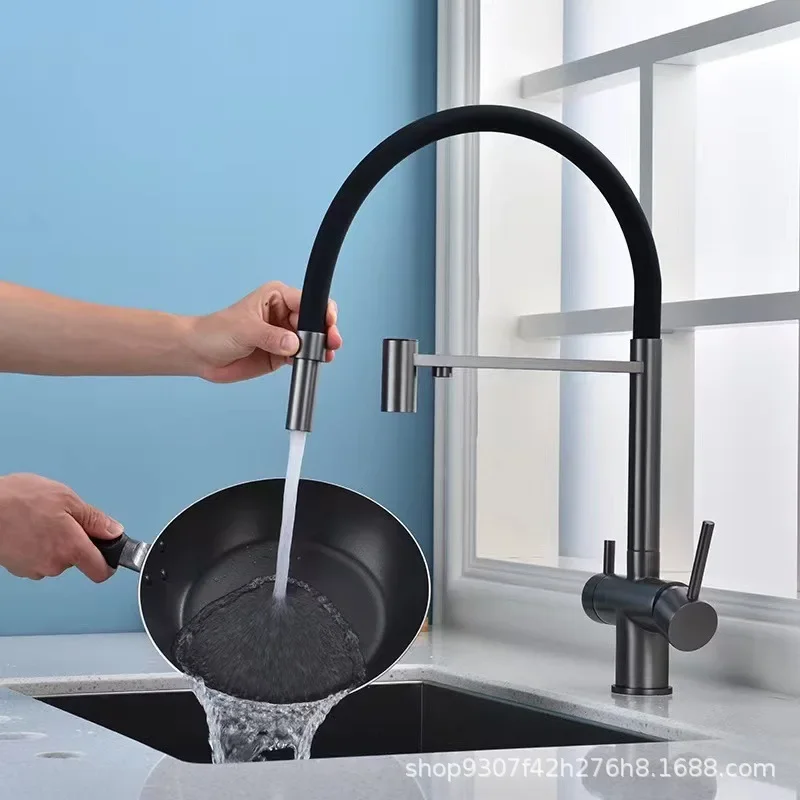 Kitchen Water Filter Faucet Dual Spout Pure Drinking Water Mixer Tap Rotation Water Purification Feature Taps Kitchen Crane