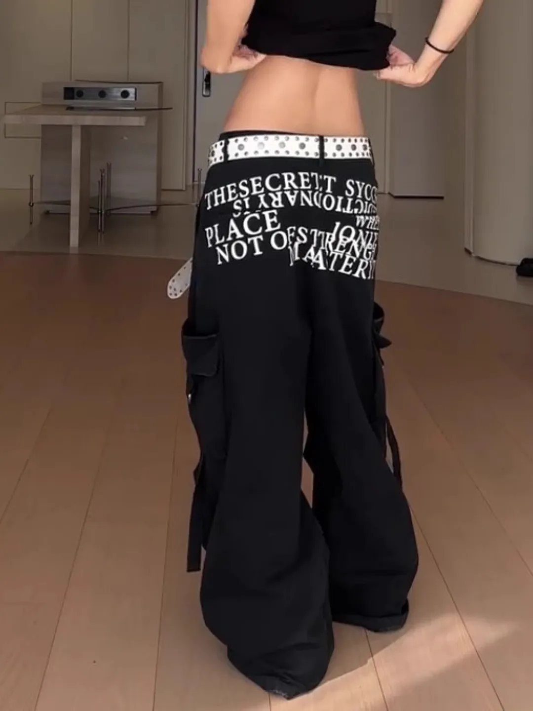 

plus Size American Retro Print Workwear Denim Pants Women's Trendy Loose Slimming Drapey Wide Leg Floor Length Trousers