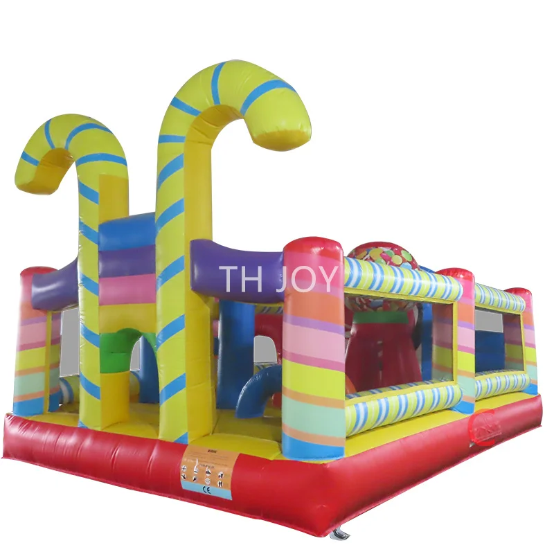 free shipment, 6x4x4m candy Inflatable Bouncy Jumping Castle with obstacle toys combo for sale