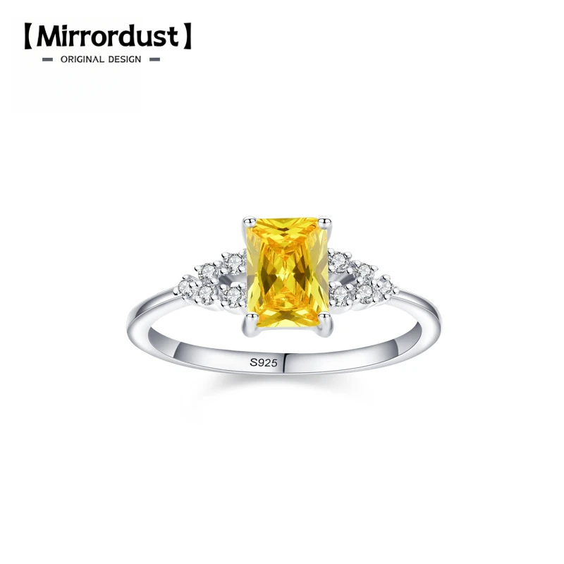 

【Mirrordust】S925 Серебряное сверкающее прямоугольное желтое кольцо с имитацией бриллианта, женское роскошное кольцо с цирконом