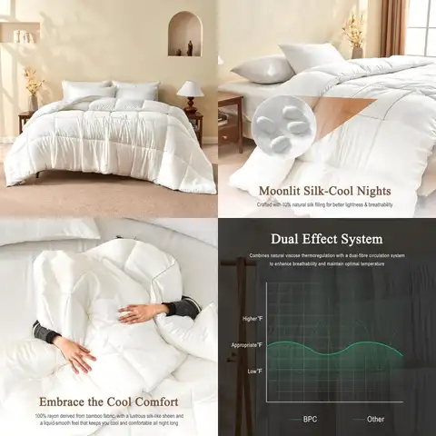 Couette King Size en mélange de soie de bambou – 100 % rayonne, insert de couette alternatif en duvet de soie douce pour toutes saisons