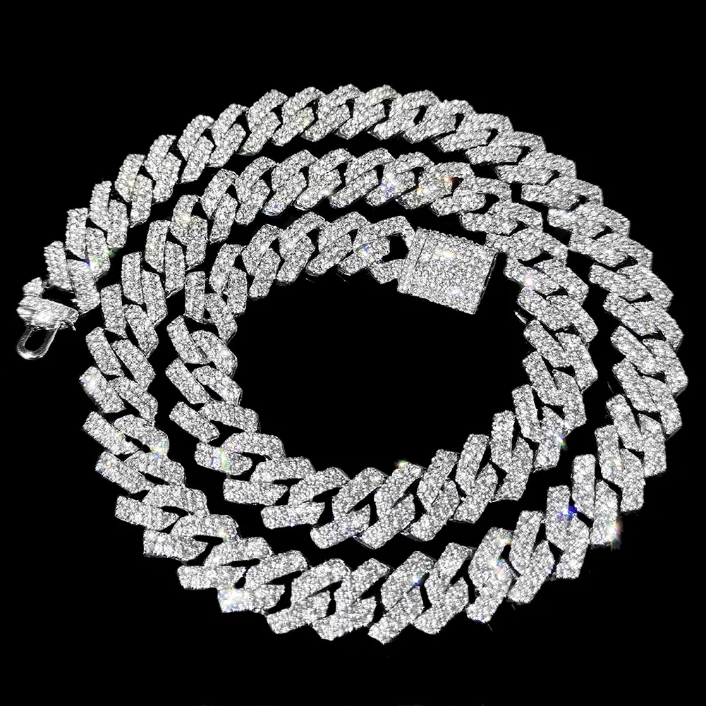 16/18/20/22/24inch Prong Cuban Link Chain for Women Men Iced Out 2 Row Rhinestone Miami Rhombus Hip Hop Cuban Necklaces Jewelry