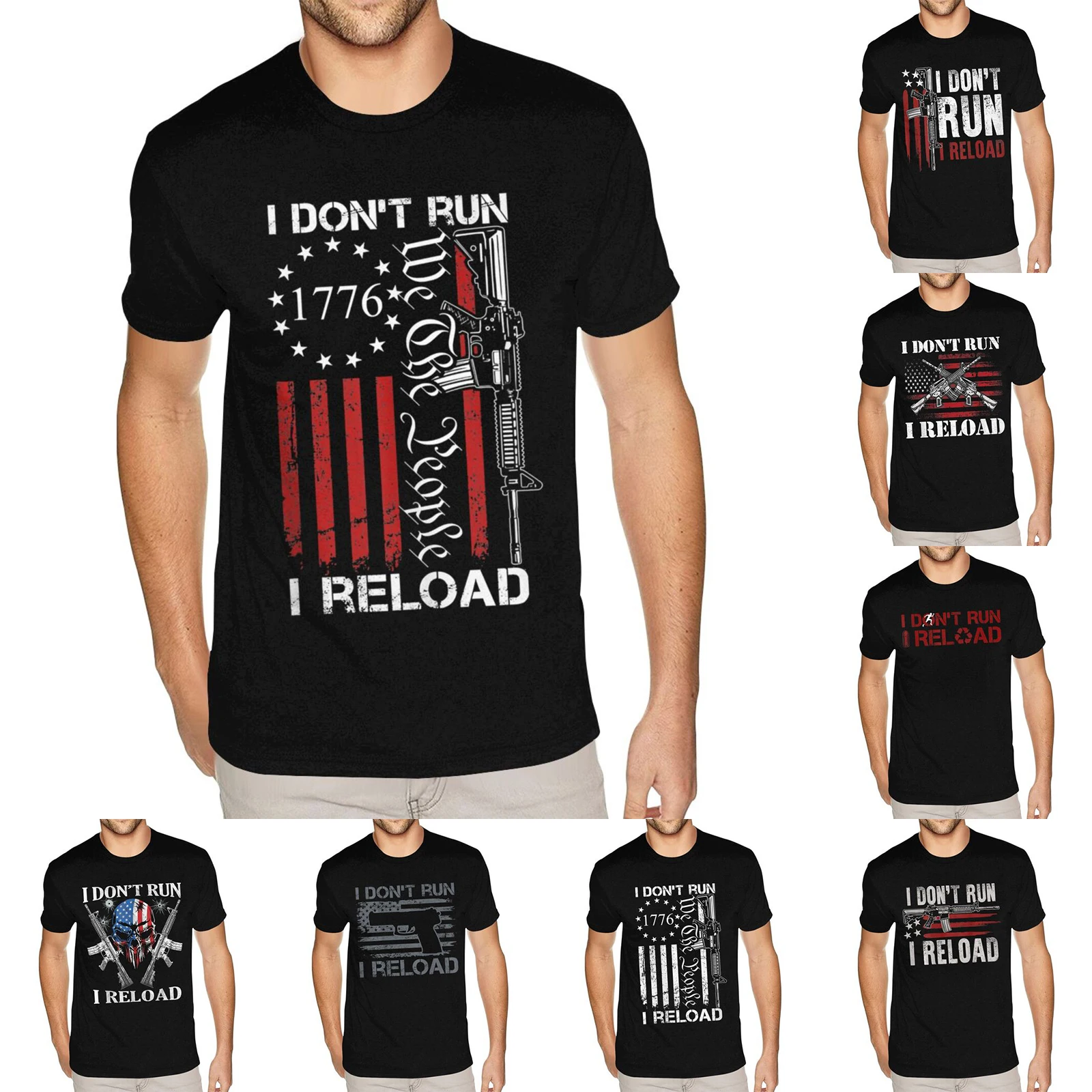 I Don't Run I Reload Usa We The People Ar15 Funny Gun Shirt Men's Graphic Custom Short Sleeve Full Cotton Black Crew Shirts