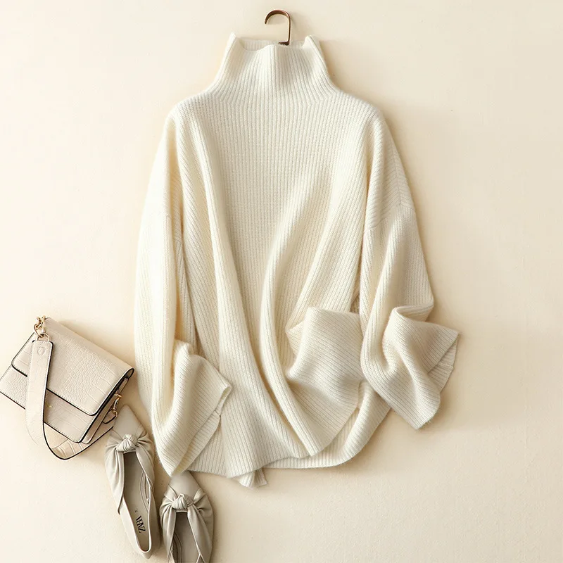 

masigoch chunky ribbed knit winter fashion oversized soft 100% cashmere sweater turtleneck