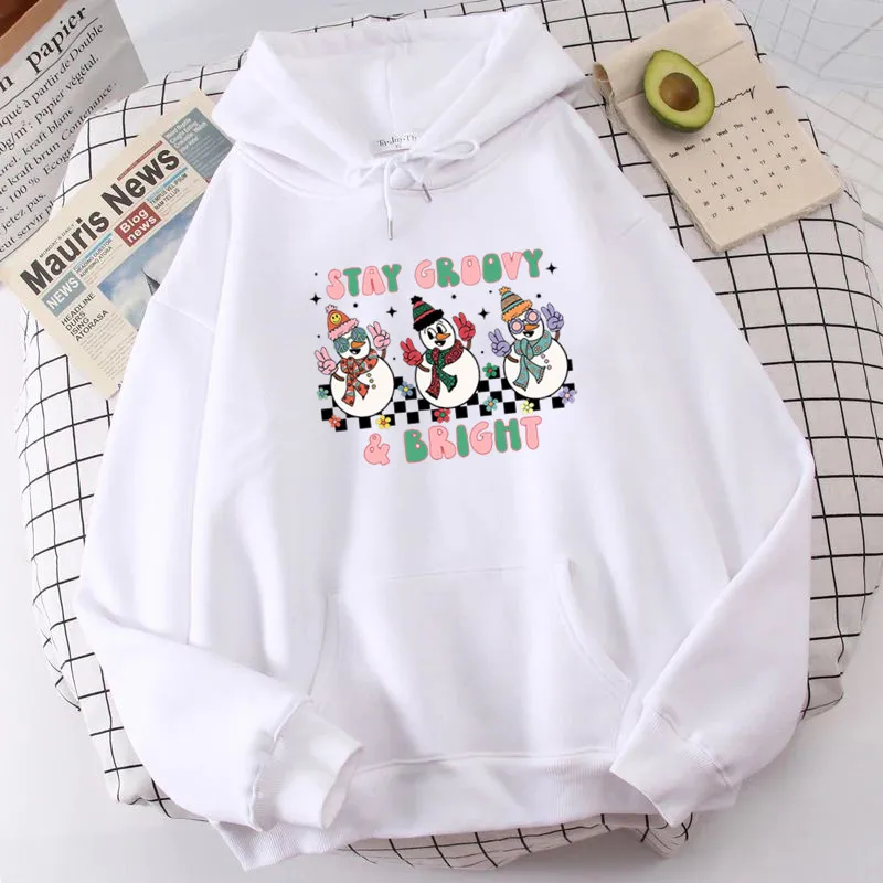 Sweat à capuche de bonhomme de neige pour femme, vêtement de noël amusant, imprimé de lettres de dessin animé, hiver Kawaii, en coton