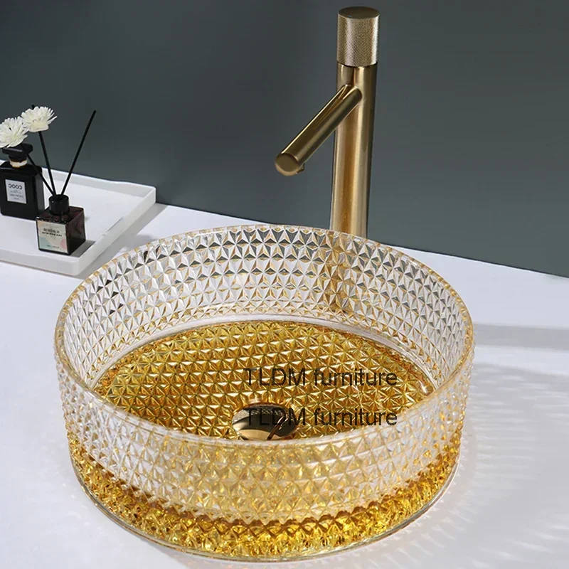 Italian Crystal Bathroom Sinks for Hotel Sink Glass Creative Light Luxury Design Household Bathroom Washbasins for Bathroom