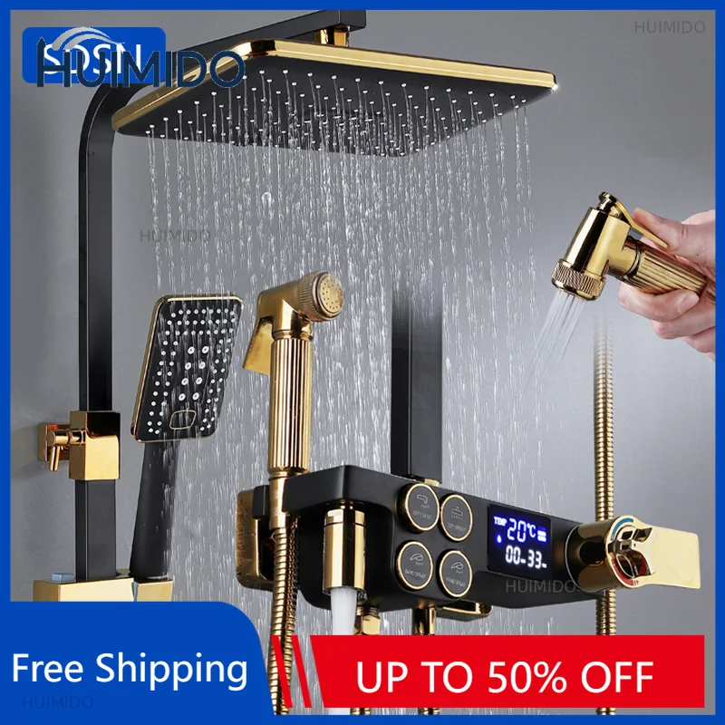 Thermostatic Bathroom Shower System Set Solid Brass Bathroom Faucets Accessories Rain Shower Head Hot Cold Bathroom Shower Set