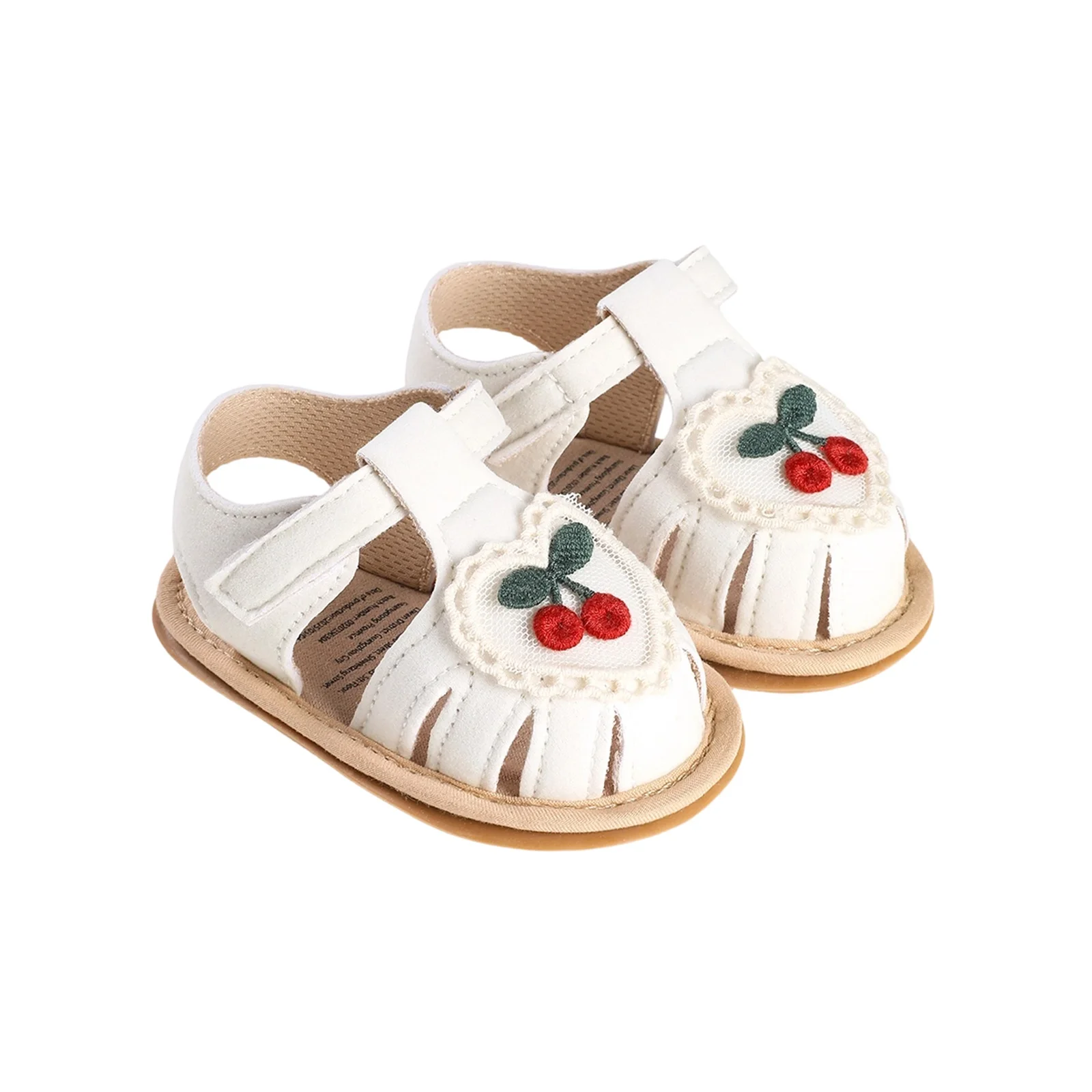 Baby Girls Summer Sandals Cherry Embroidery Anti-Slip Soft Sole Flats Walking Shoes for Toddler Newborn