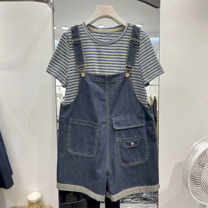 

Denim Jumpsuits Korean Fashion Playsuits One Piece Outfits Women Clothing Oversized Vintage Shorts Casual Blue Wide Leg Pants