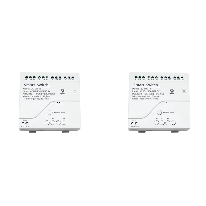 

4X 4CH Zigbee Smart Light Switch Module AC 85-250V RF433 Receive 10A Relays Work With Alexa Assistant,Tuya Smart Life