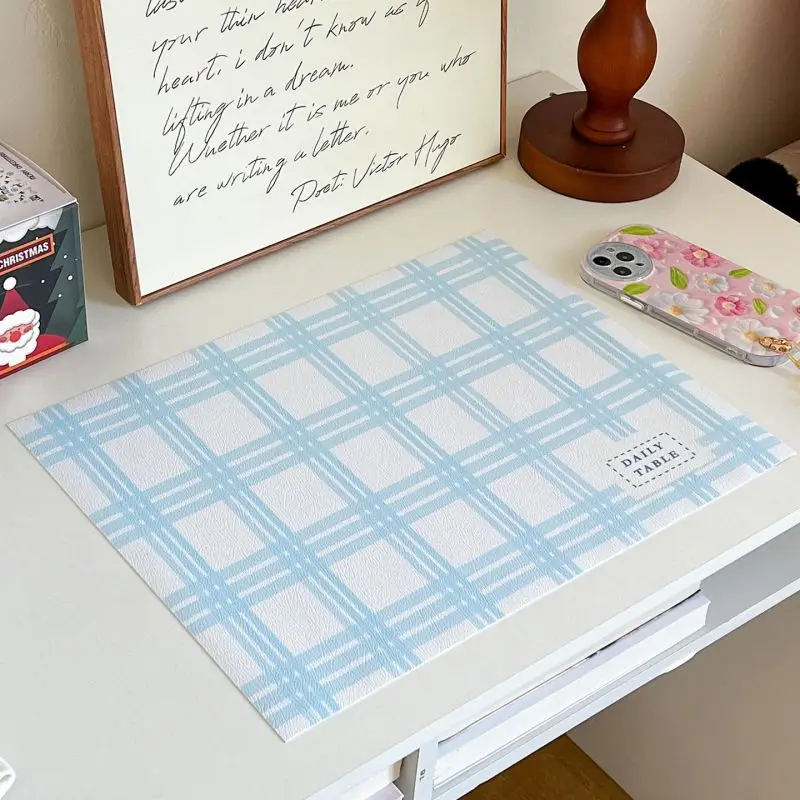 VIKAMA Blue Plaid Print Coffee Mat Super Absorbent Quick Dry Non-slip Pad Kitchen Sink Countertop Mat Home Decor Accessories