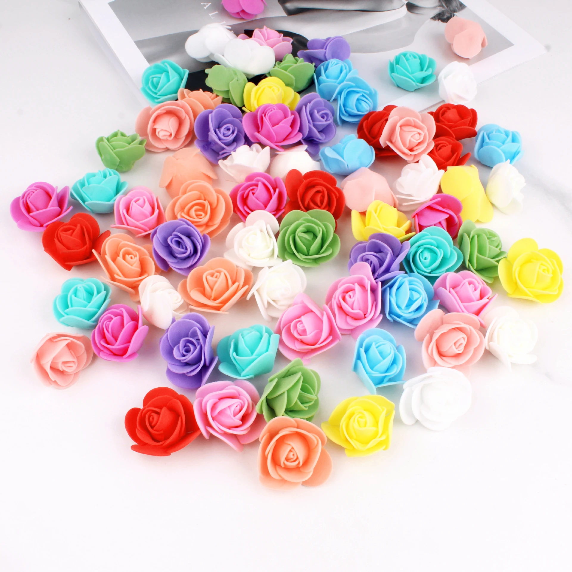 

50pcs Artificial Flower cheap PE Foam roses head fake flower Handmade wedding decoration for scrapbooking gift box diy wreath