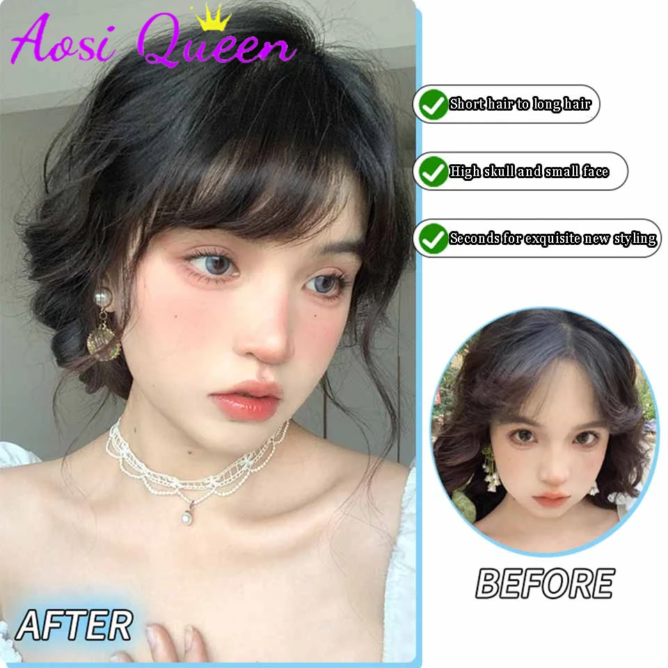 AOSI Synthetic Oblique Bangs Wig Natural Forehead Partial Air Bangs Wig Female Invisible Seamless Fake Bangs