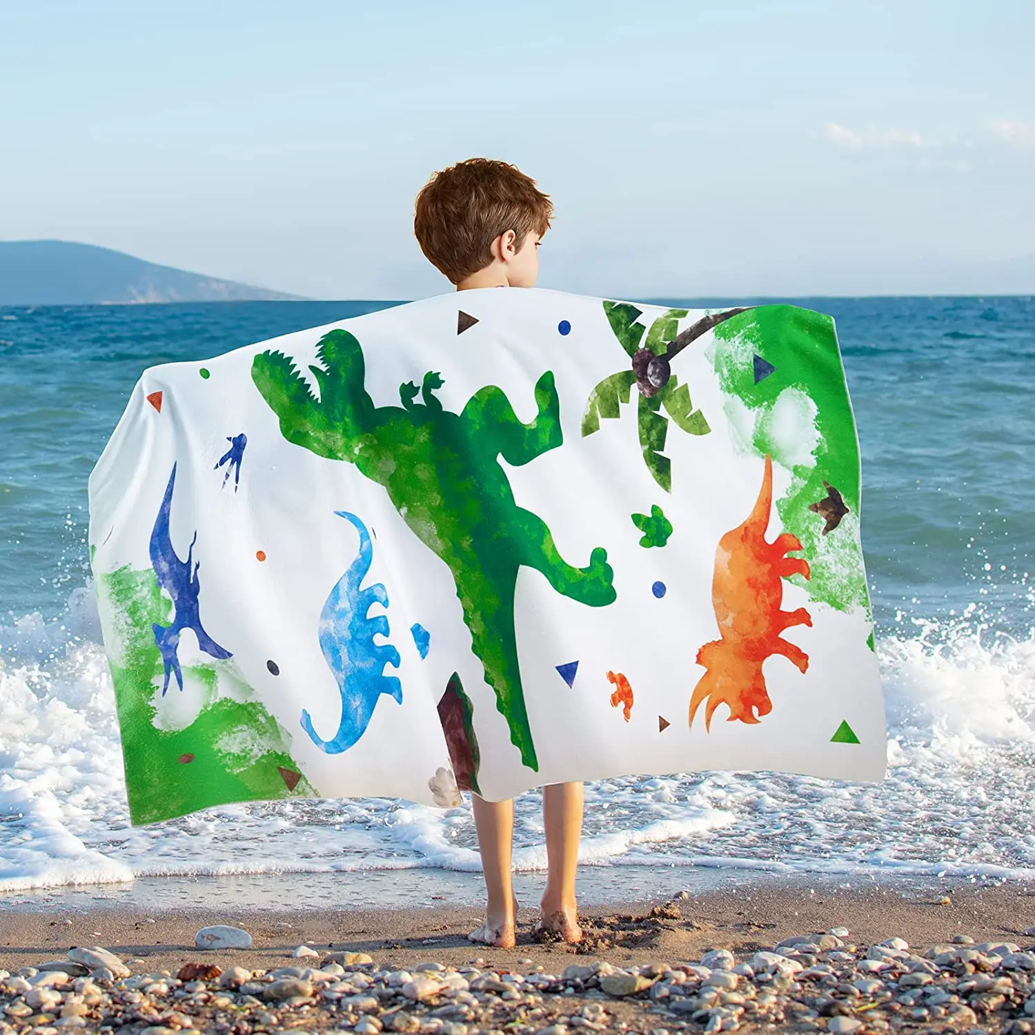 Dinosaur Kids Beach Towel Microfiber Dino Sand Free Towels for Boys Quick Dry Ultra Absorbent Soft Beach Blanket Bath Towel