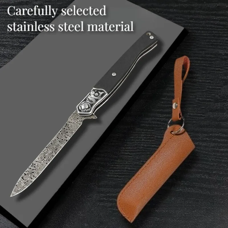 

Damascus-patterned fruit knife, household folding knife, multi-purpose barbecue knife and meat cleaver