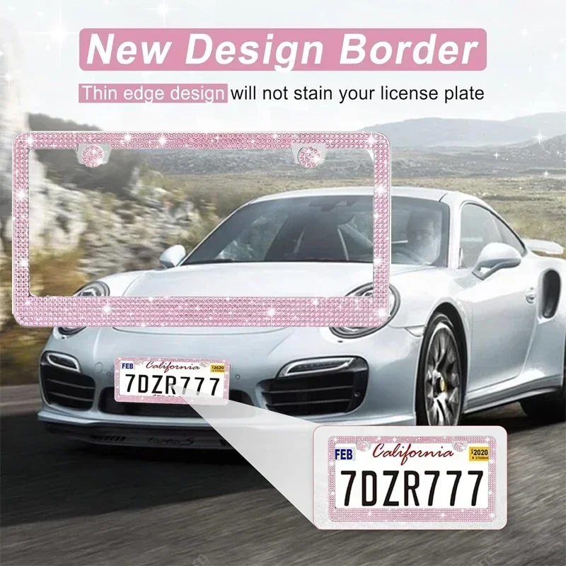 Glitter Rhinestones Car License Plate Cover Stylish Weather Resistant Car License Plate Frame Holder Universal Vehicle 31*16cm