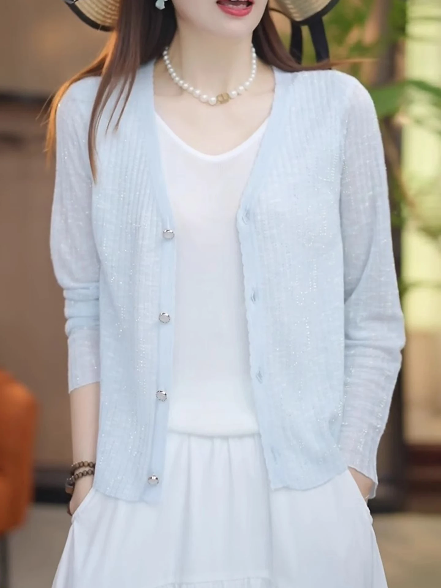 

Casual Versatile Long Sve Summer Single Button Knitted Slim Fit Top Comfortable Skin-friendly Design Korean Sle Commute ...