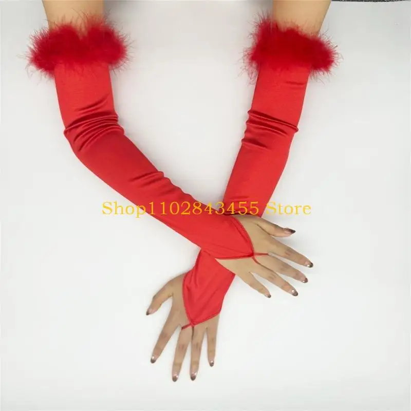 

49MC Fashionable Fingerless Satined Gloves for Women 1920s Vintage Party Long Arm Sleeves Elbow Length Gloves for Formal Event