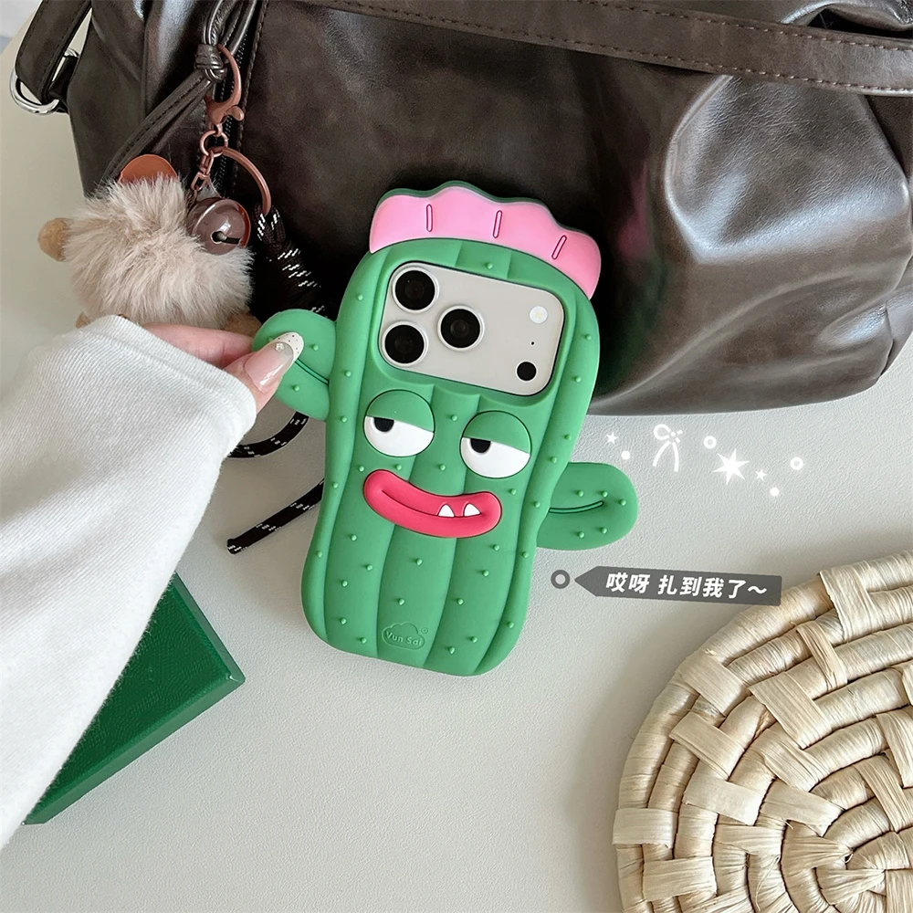 Lustige 3D-Kaktus-Handyhülle Cartoon Weiche Silikon Stoßfeste Rückseite für iPhone 17 16 15 14 13 Pro Max – Detail 1