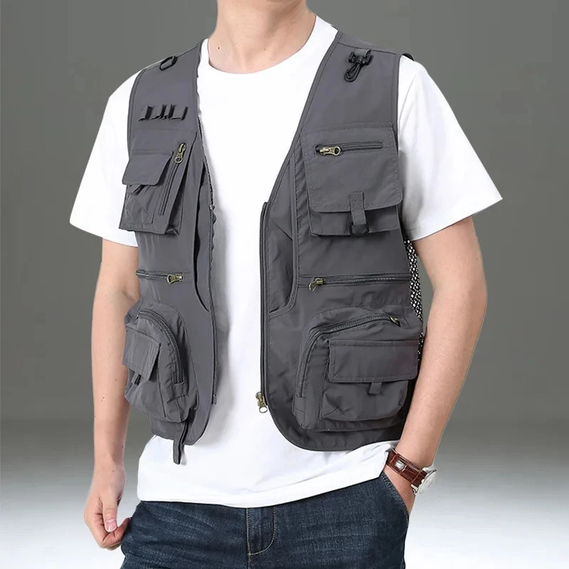 

New 2025 Personalized yelek red Multi Pockets nylon Cargoes Fisherman vest fishing Journalist Photography Camping Waistcoat vest