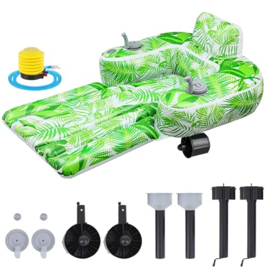 Motorized pool float for adults: inflatable electric lounger with 2 dual motors cup holder green PVC material ideal for swimmin