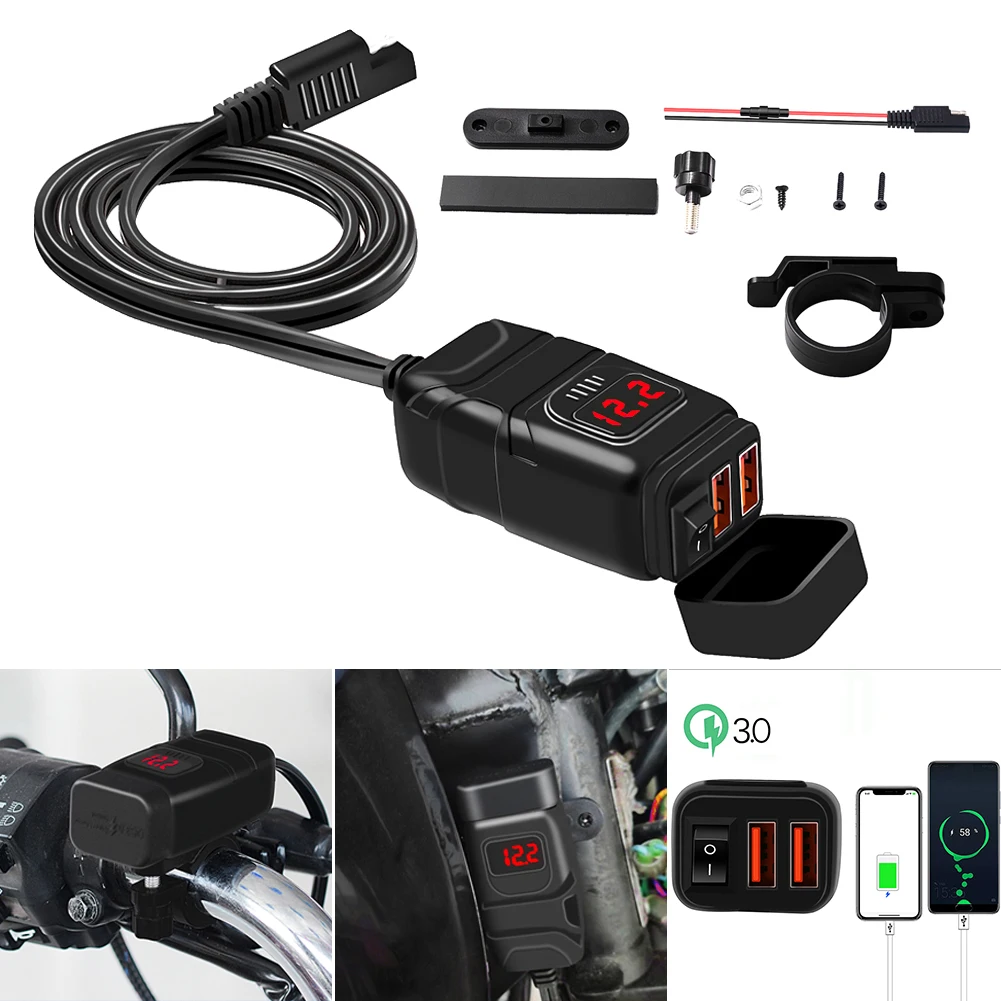 

Practical Motorcycle Quick Charger 12V SAE To USB Adapter With Voltmeter On Off Switch Wholesale Quick delivery