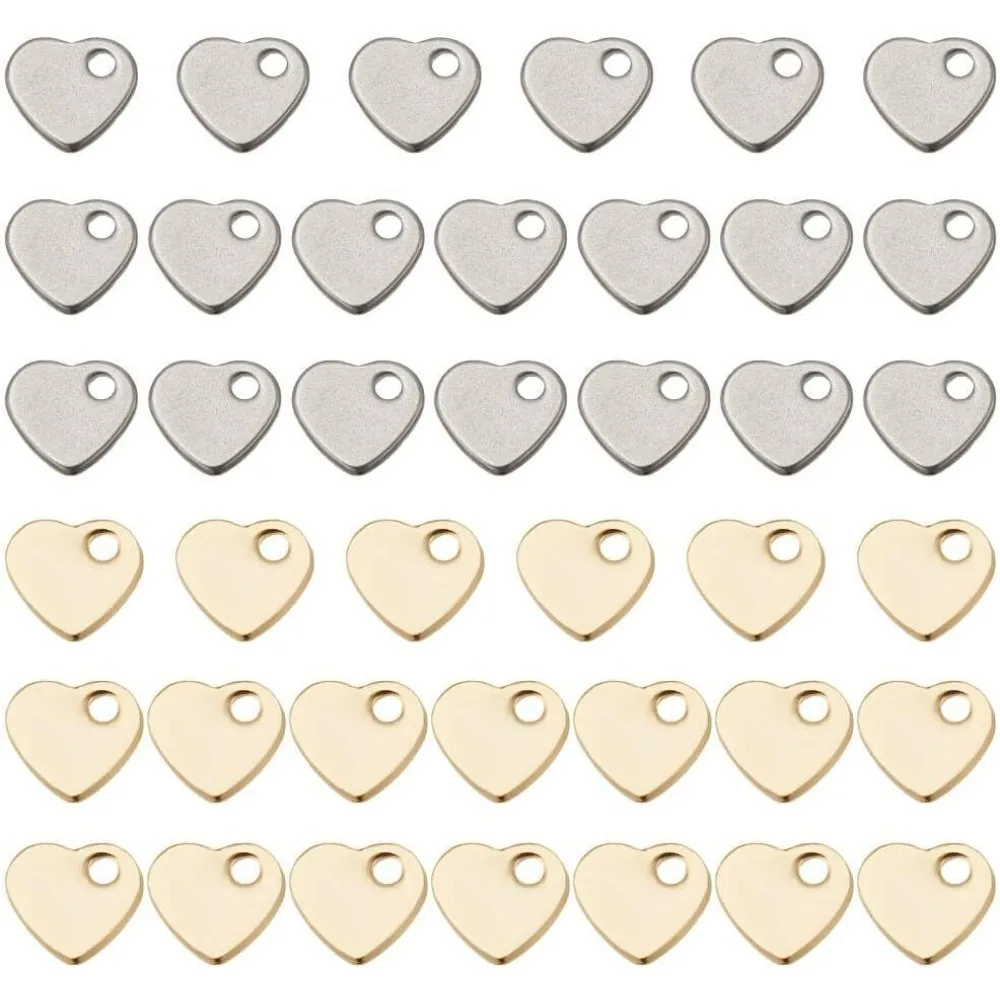 

2 Colors 40Pcs Gold Silver Small Heart Charms Love Stainless Steel Pendants Tiny Heart Dangle Charms Flat Heart Charm for DIY