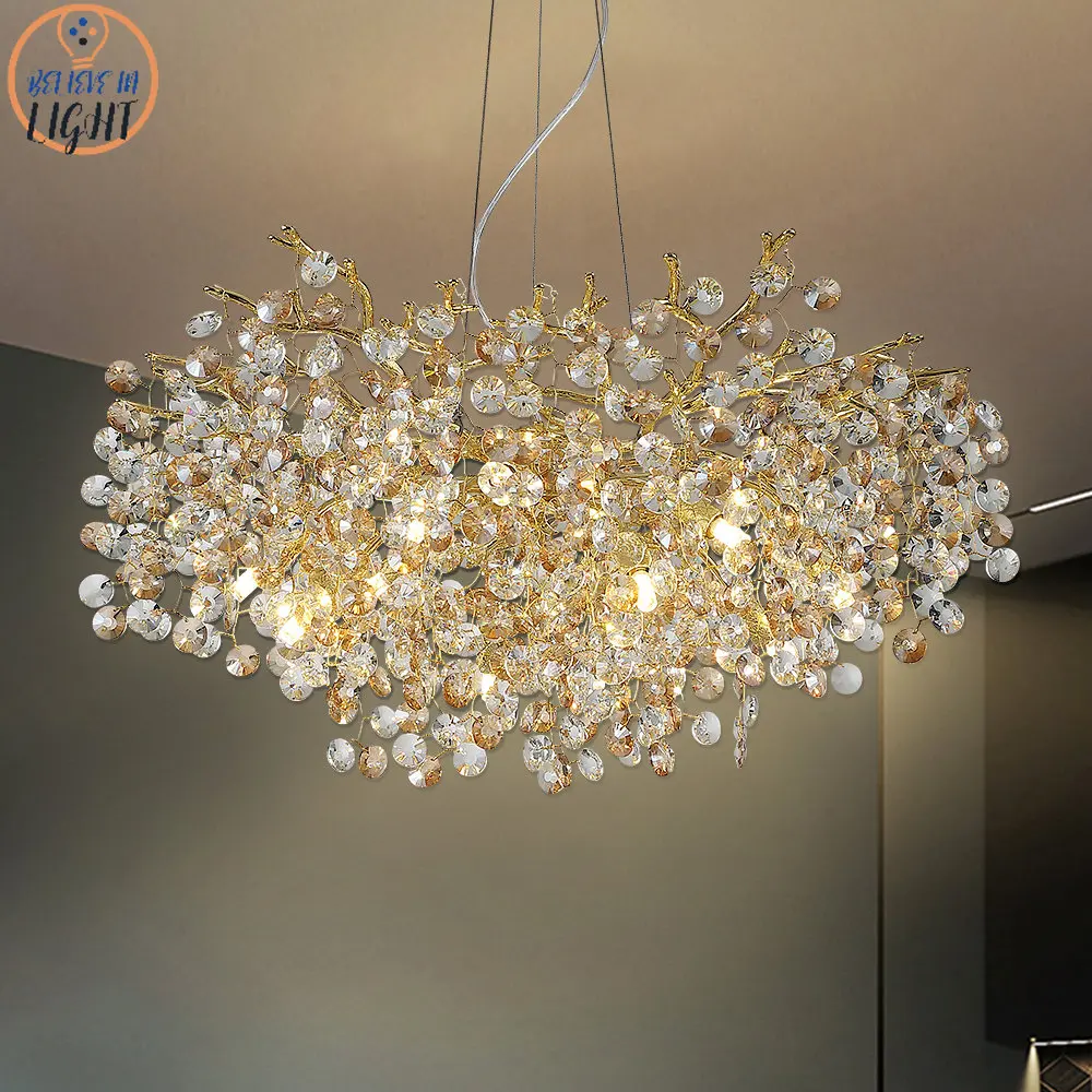 Plafonnier Led suspendu en cristal doré, design nordique, luminaire décoratif de plafond, idéal pour une Villa, un Restaurant ou une chambre à