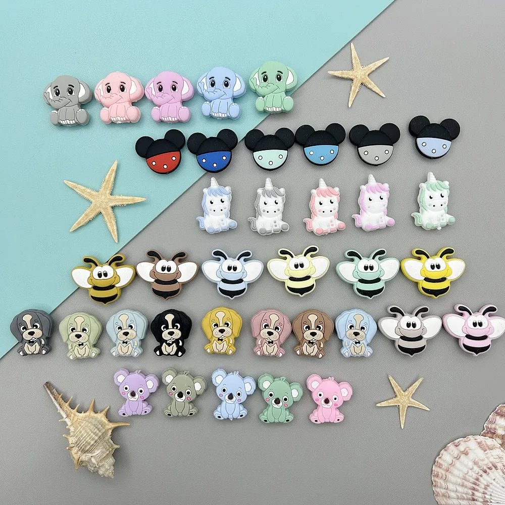 10PC/lot Baby Animal Silicone Beads Baby DIY Teething Pacifier Chain Necklaces Accessories Safe Nursing Chewing Kawaii Gifts