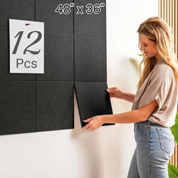 12Pcs Large Cork Board Alternative Felt Wall Tiles with Removable Adhesive Tabs Bulletin Board Pin Board for Office School