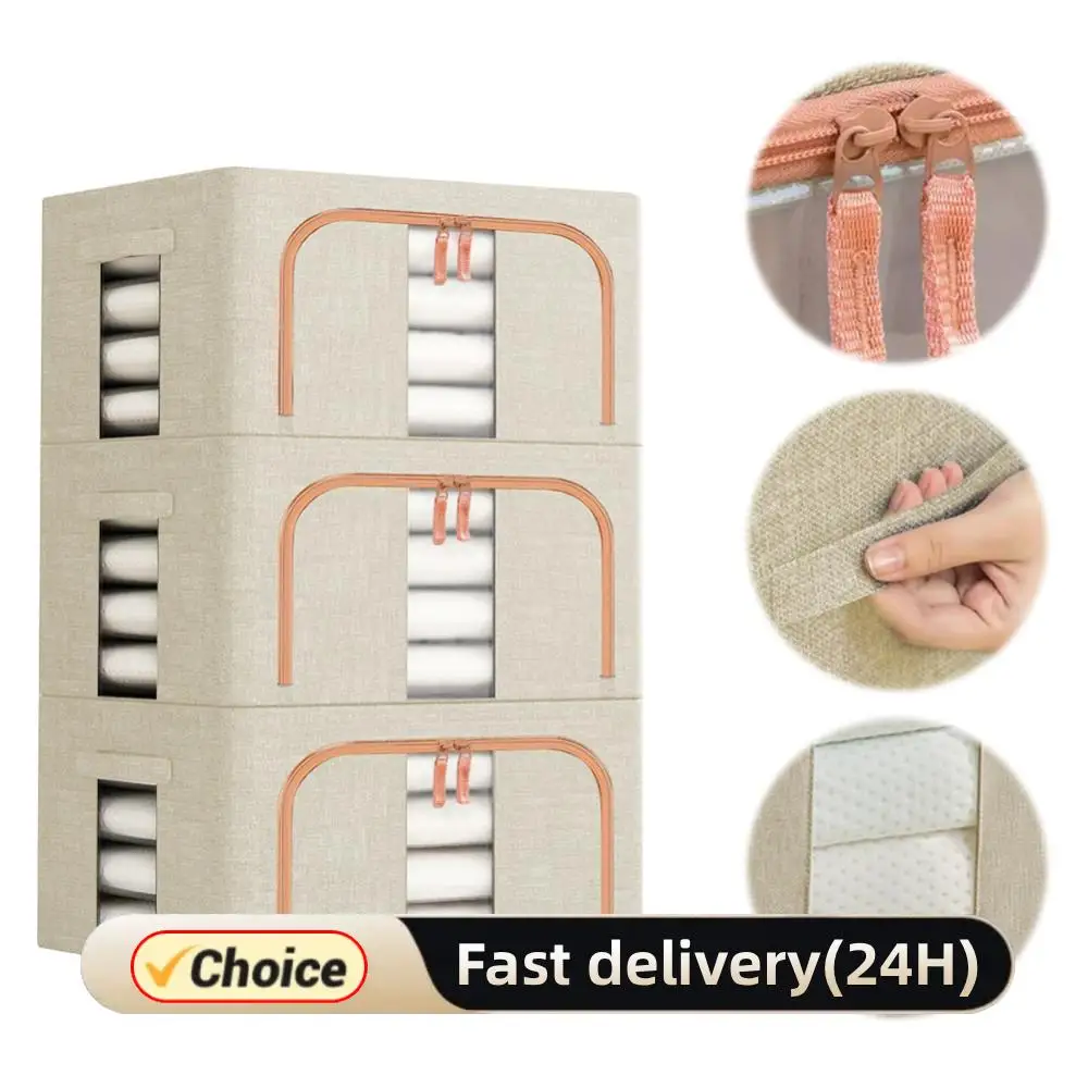 

3 шт. штабелируемые коробки для хранения, многоразовый складной тканевый органайзер, водонепроницаемый шкаф на молнии, контейнер для одежды, полки для постельного белья