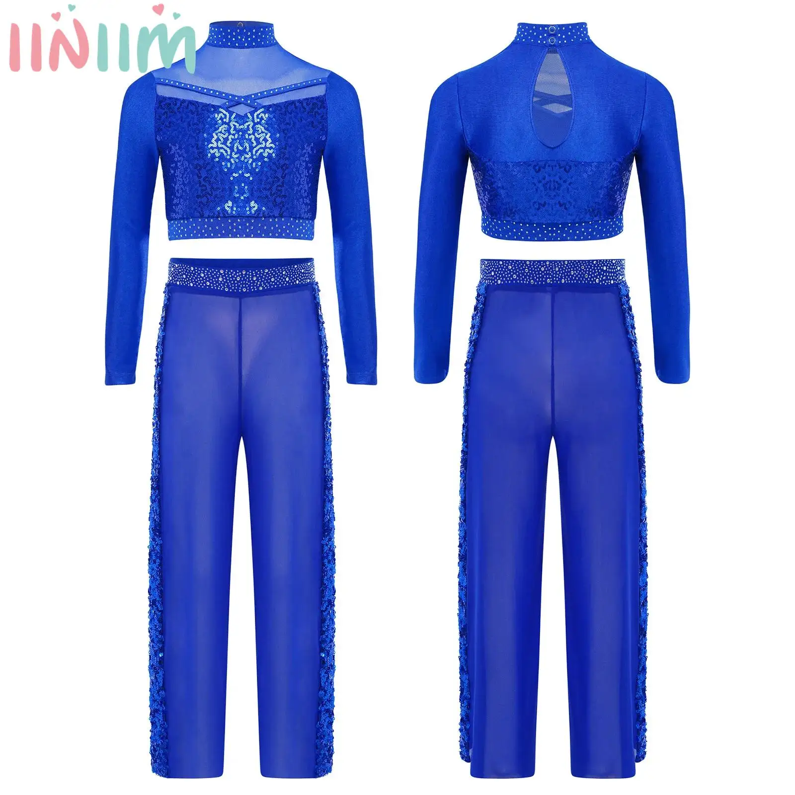 Kids Girls Jazz Dance Sets Sports Outfit Performance Costume Complete Dance Set with Mesh Pants