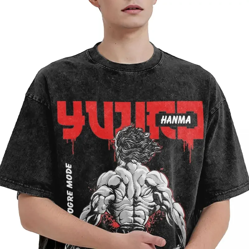 เสื้อยืดสกรีนลายอนิเมะแนวสตรีทเสื้อยืดวินเทจแนวฮิปฮอปแนวสตรีท Yujiro The demon เสื้อยืดผู้ชายผู้หญิง