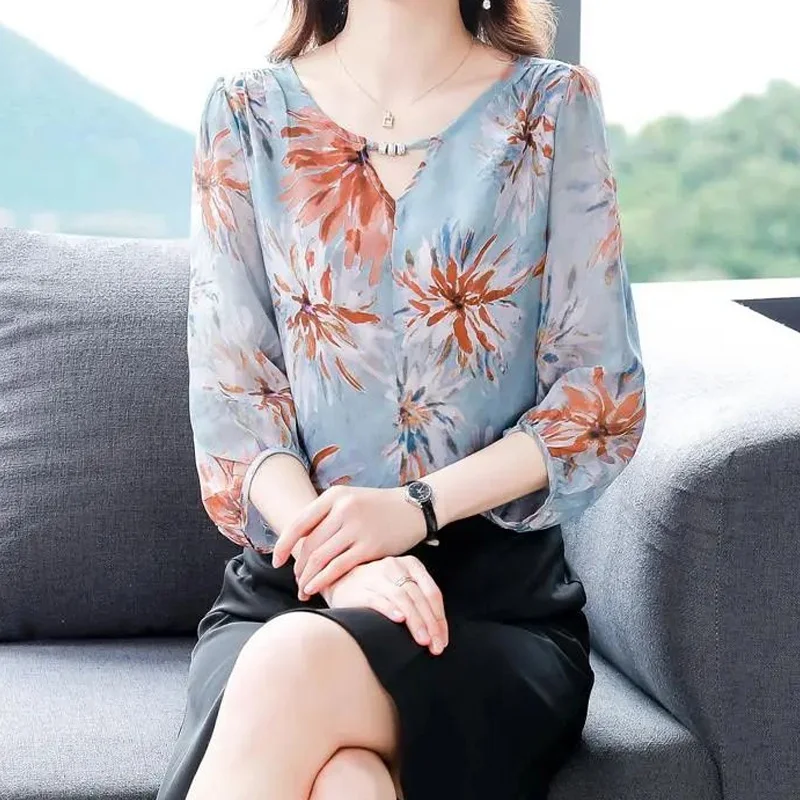 O-neck Half Sleeve Printing Women\'s Clothing 2023 Korean Fashion Summer Thin Casual Loose Hollow Out Pleated Pullovers T-Shirts