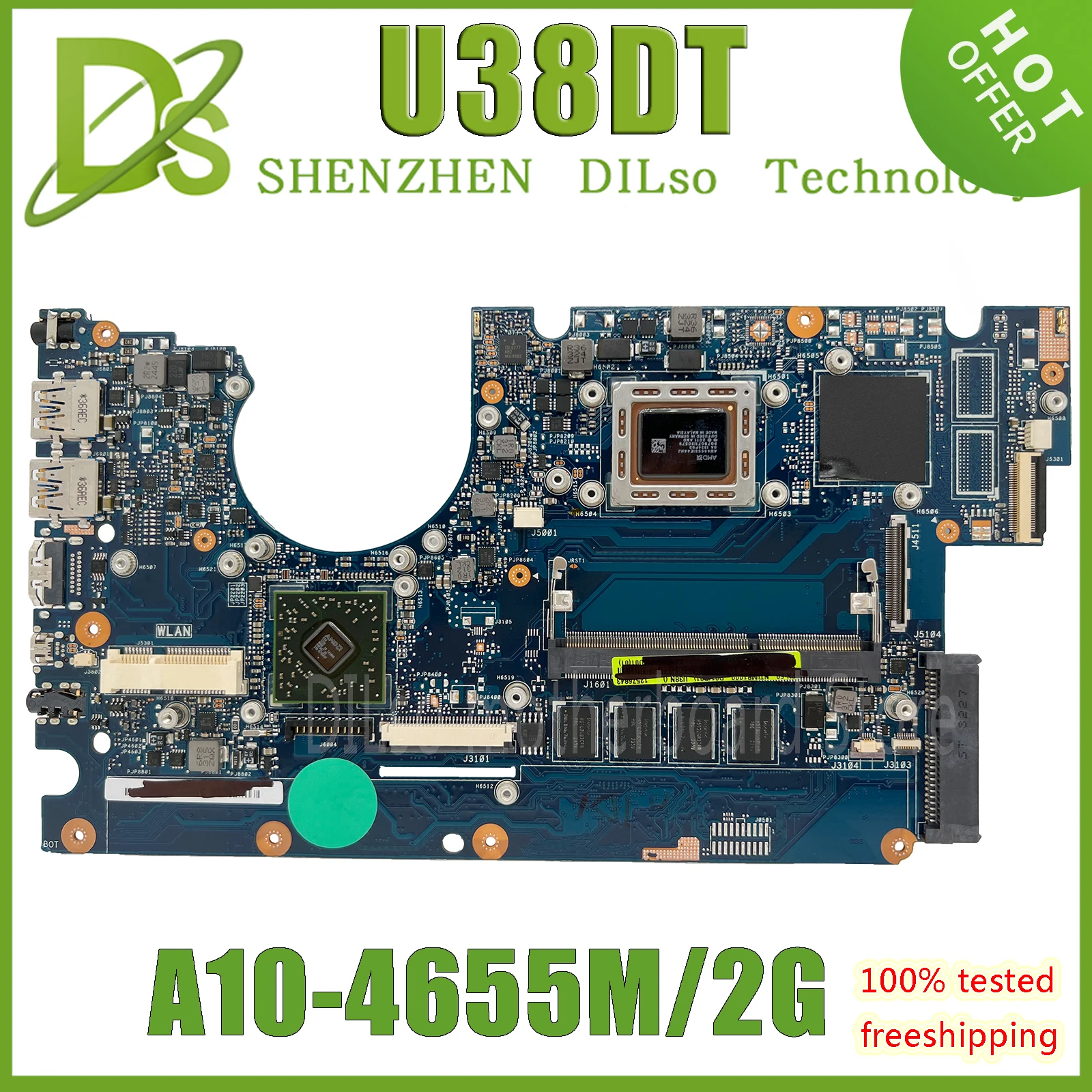 

KEFU U38DT MAINboard For ASUS VIVOBOOK U38D REV 2.1 Laptop Motherboard with A10-4655M CPU 2GB-RAM 100% Test