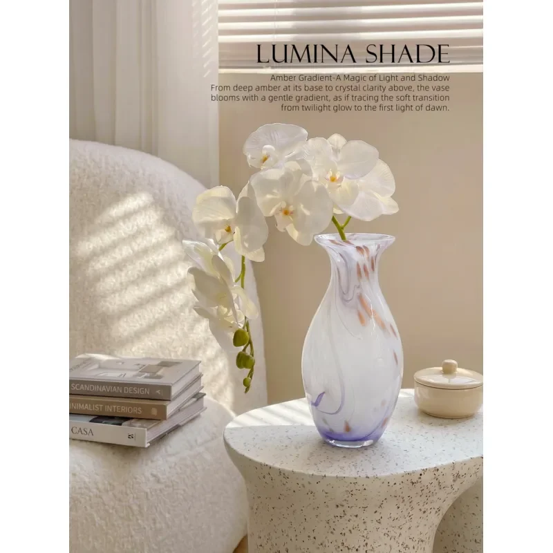 MOOYA Sparse Shadow French Premium Glazed Vase Purple Mist Gilt Handmade Straight Neck Decorative Flower Arrangement for Home