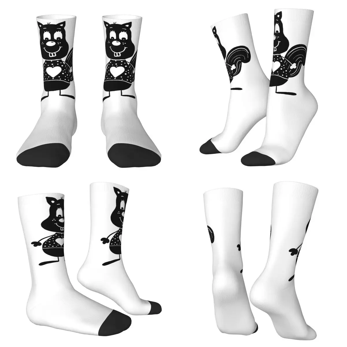 

Черно-белые носки с белкой, мягкие чулки в стиле Харадзюку, всесезонные длинные носки, аксессуары для мужчин и женщин, подарок на день рождения