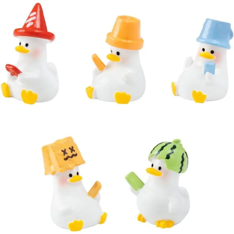 Charming Mini Duck Figurines (5PCS), DIY Craft & Micro Landscape Decoration, Resin Material