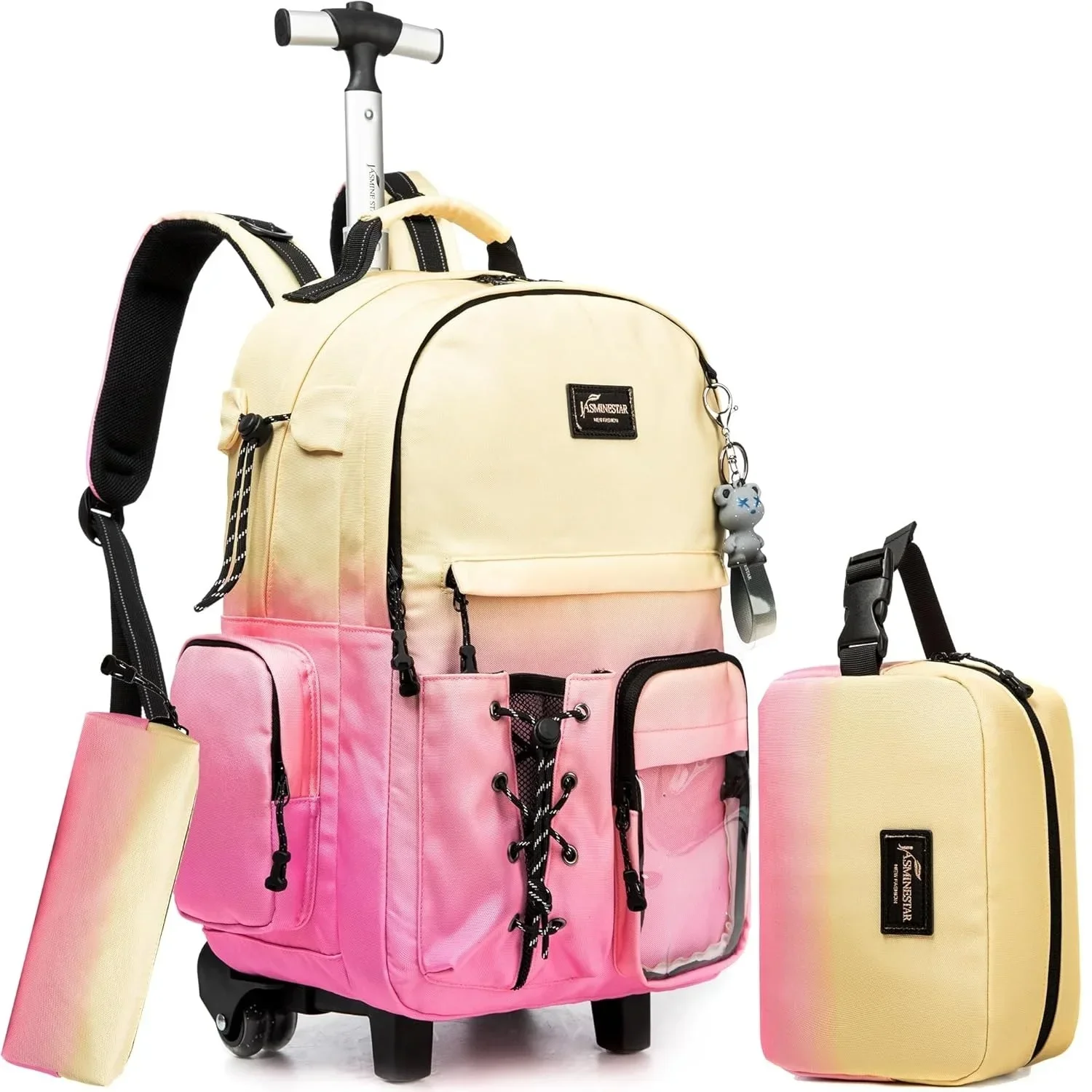 3 Stück Schult aschen für Mädchen Rucksack mit Rädern für Teenager Jungen Roll rucksack Set mit Lunch Bag Handgepäck mit Rolle