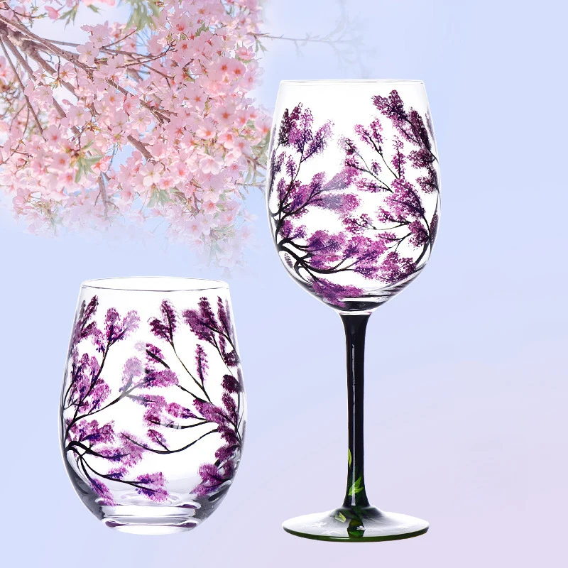 1PC Four Seasons Trees Wine Glasses Goblet Creative Printed Round Glass Cup For Wine Beer Cocktail Large Capacity Glass Cup Gift