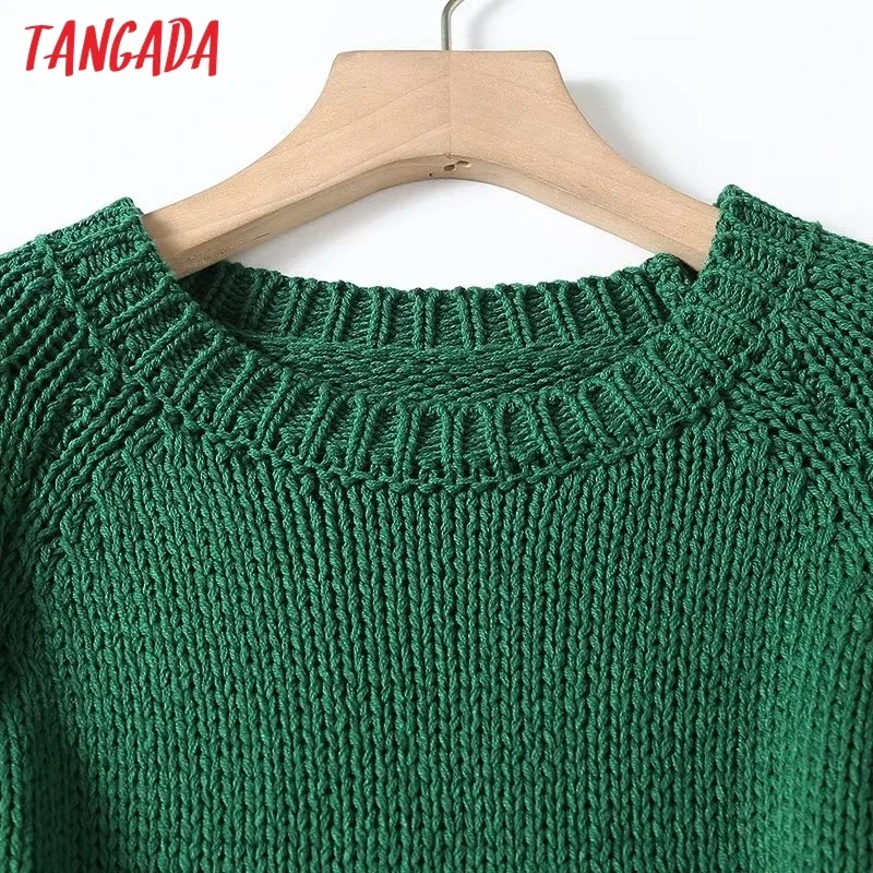 Tangada Women 2024 Green Knitted Sweater Jumper Short Sleeve Female Pullovers 4C105