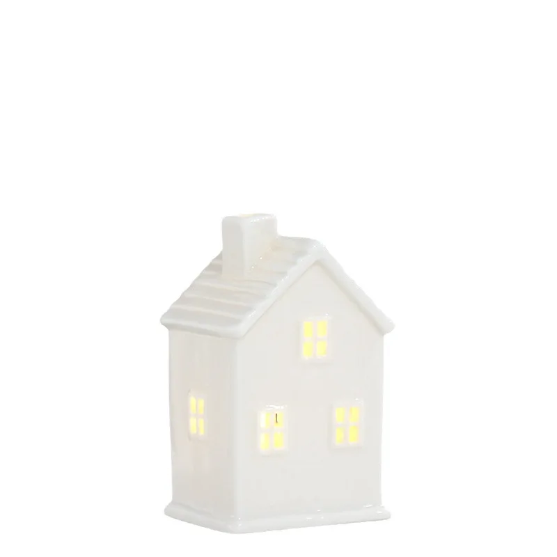 Christmas Decorations  Ceramic Small House LED Lights Crafts Hollowed Out Table Ornaments